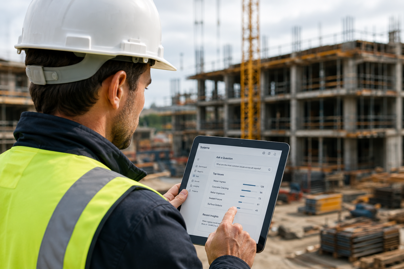 Construction professional using a tablet